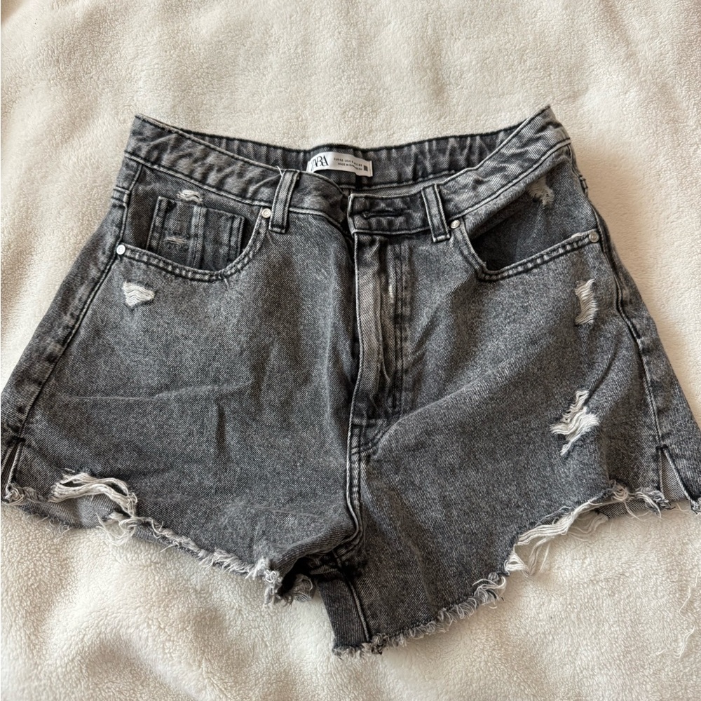 Zara Gray Distressed Jean Shorts